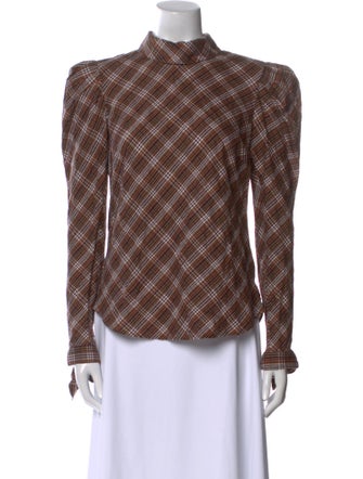 Veronica Beard Plaid Print Mock Neck Top