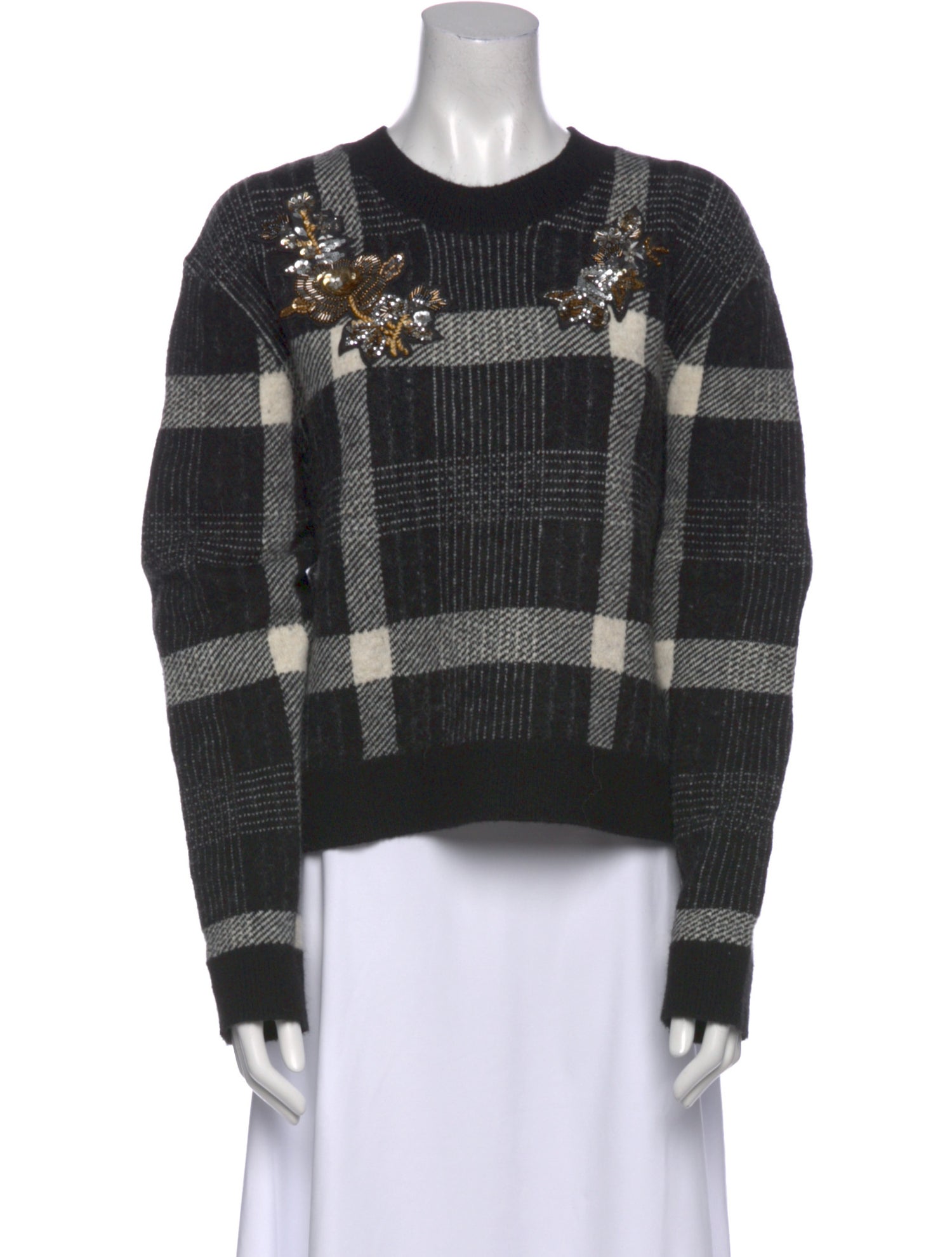 Veronica Beard Plaid Print Crew Neck Sweatshirt