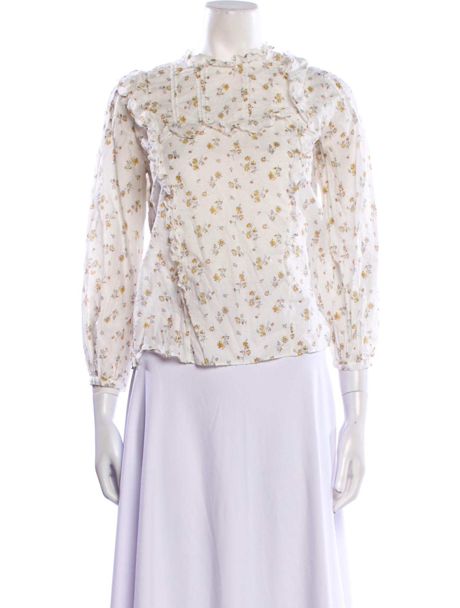 Veronica Beard Floral Print Mock Neck Blouse