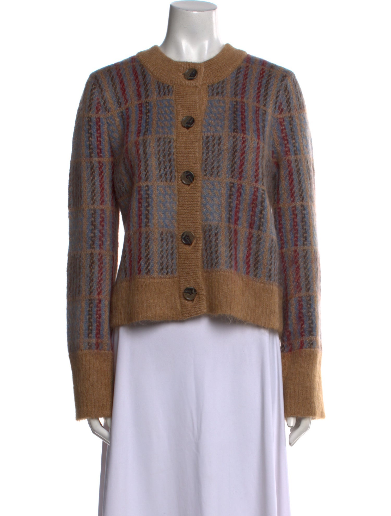 Veronica Beard Plaid Print Crew Neck Sweater