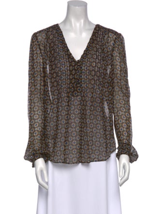 Veronica Beard Printed V-Neck Blouse