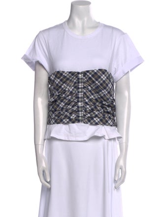 Veronica Beard Plaid Print Crew Neck Crop Top