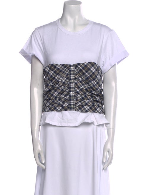 Veronica Beard Plaid Print Crew Neck Crop Top