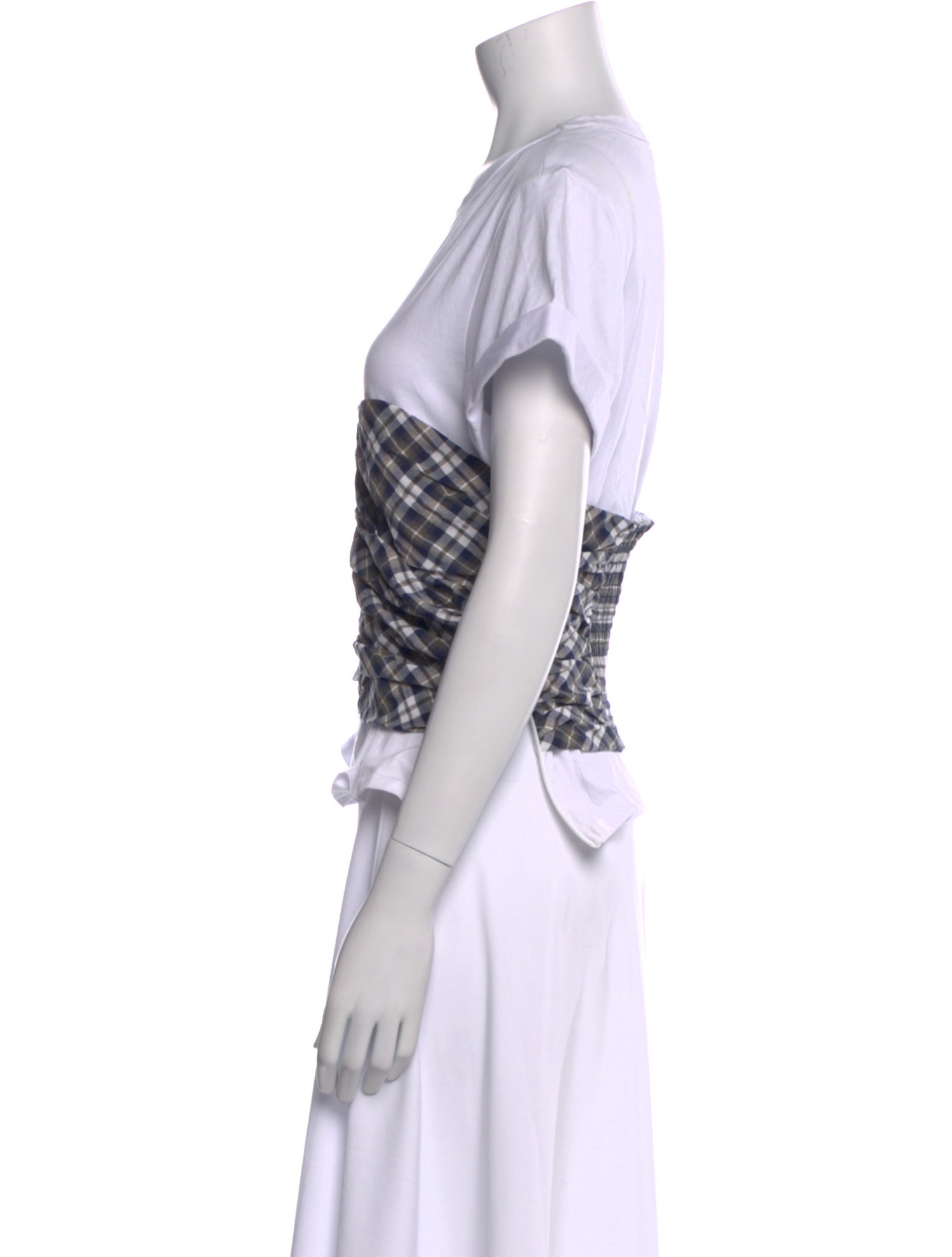 Veronica Beard Plaid Print Crew Neck Crop Top