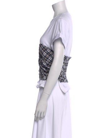 Veronica Beard Plaid Print Crew Neck Crop Top