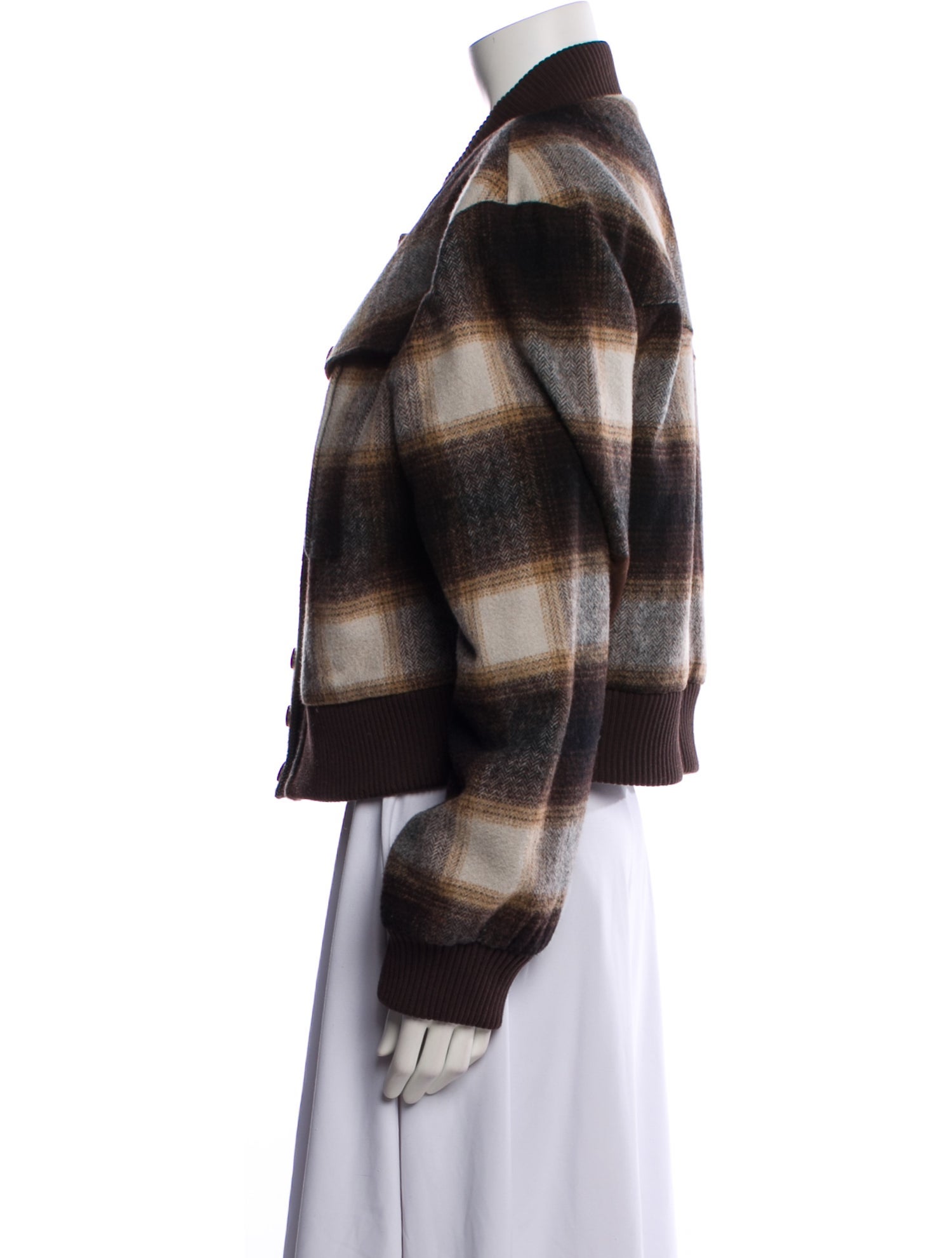 Veronica Beard Wool Plaid Print Faux Fur Jacket