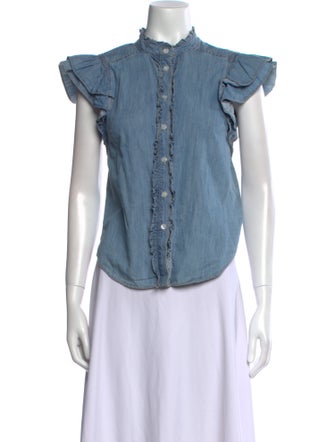 Veronica Beard Mock Neck Short Sleeve Button-Up Top