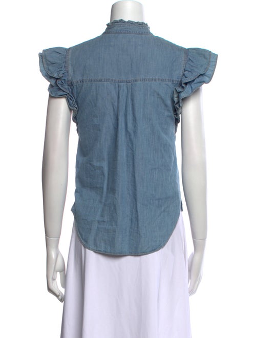Veronica Beard Mock Neck Short Sleeve Button-Up Top