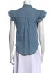 Veronica Beard Mock Neck Short Sleeve Button-Up Top