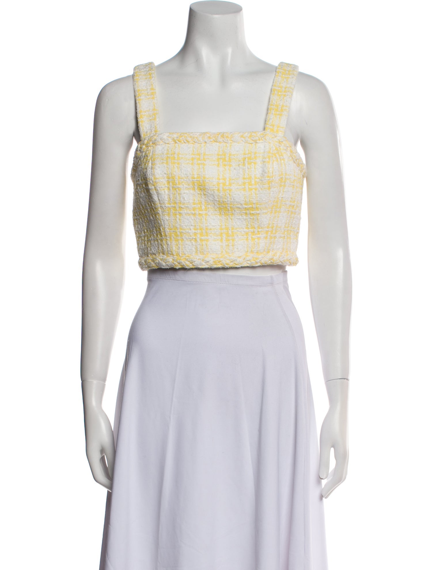 Veronica Beard Plaid Print Square Neckline Crop Top