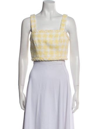 Veronica Beard Plaid Print Square Neckline Crop Top