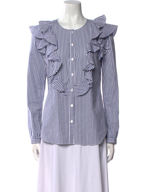 Veronica Beard Striped Crew Neck Button-Up Top