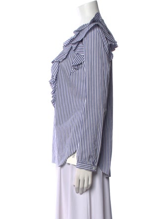 Veronica Beard Striped Crew Neck Button-Up Top