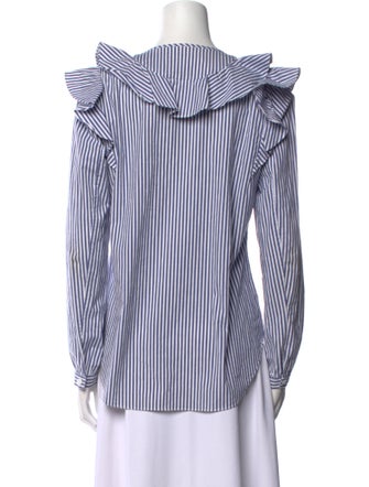 Veronica Beard Striped Crew Neck Button-Up Top