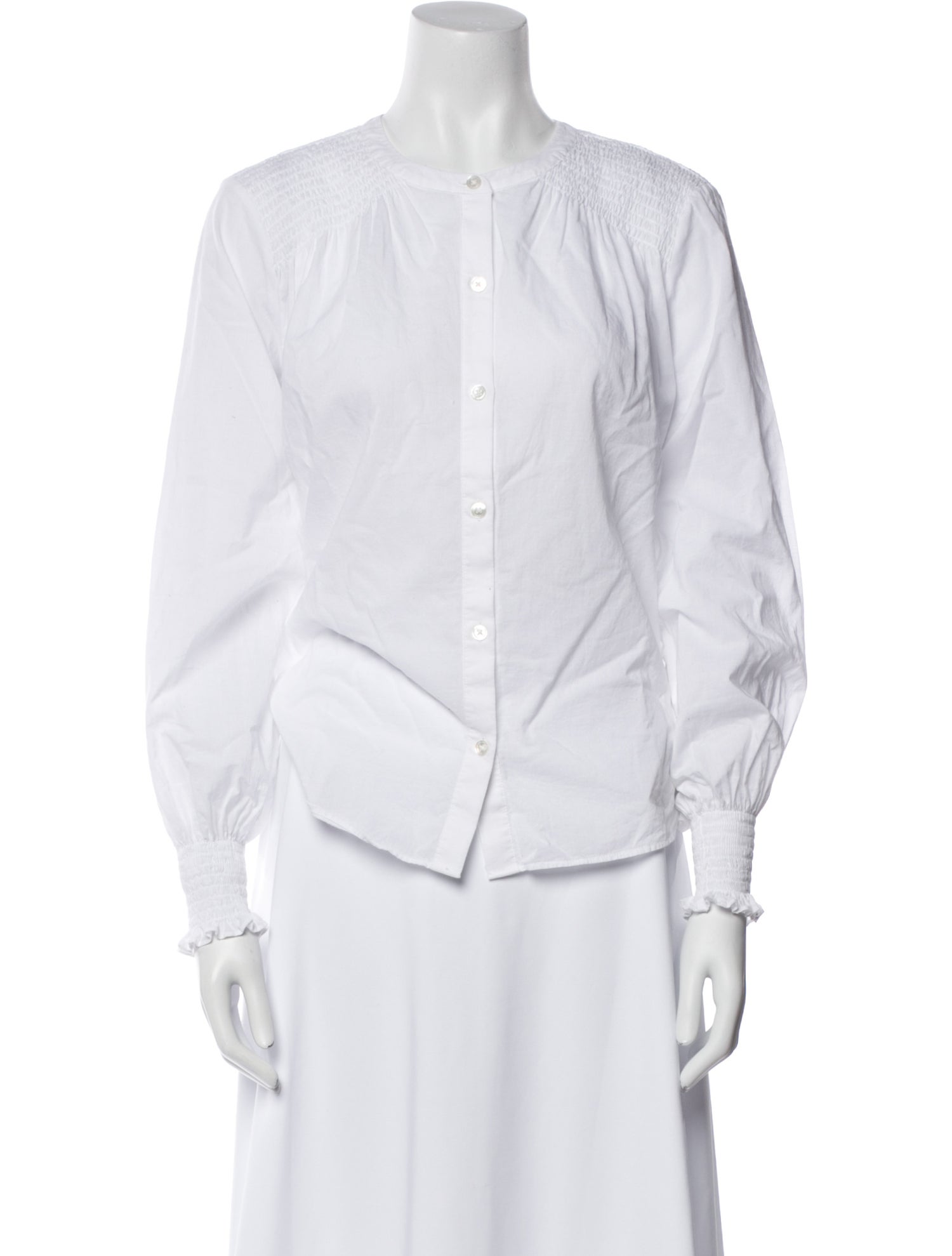 Veronica Beard Crew Neck Long Sleeve Button-Up Top