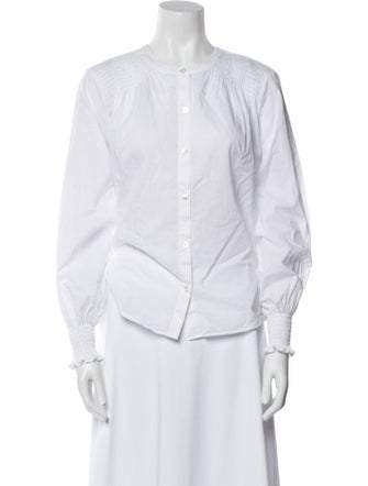 Veronica Beard Crew Neck Long Sleeve Button-Up Top