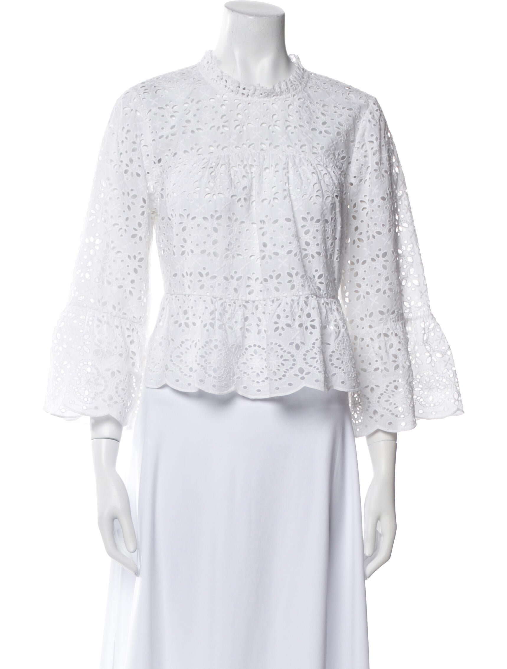 Veronica Beard Lace Pattern Mock Neck Crop Top