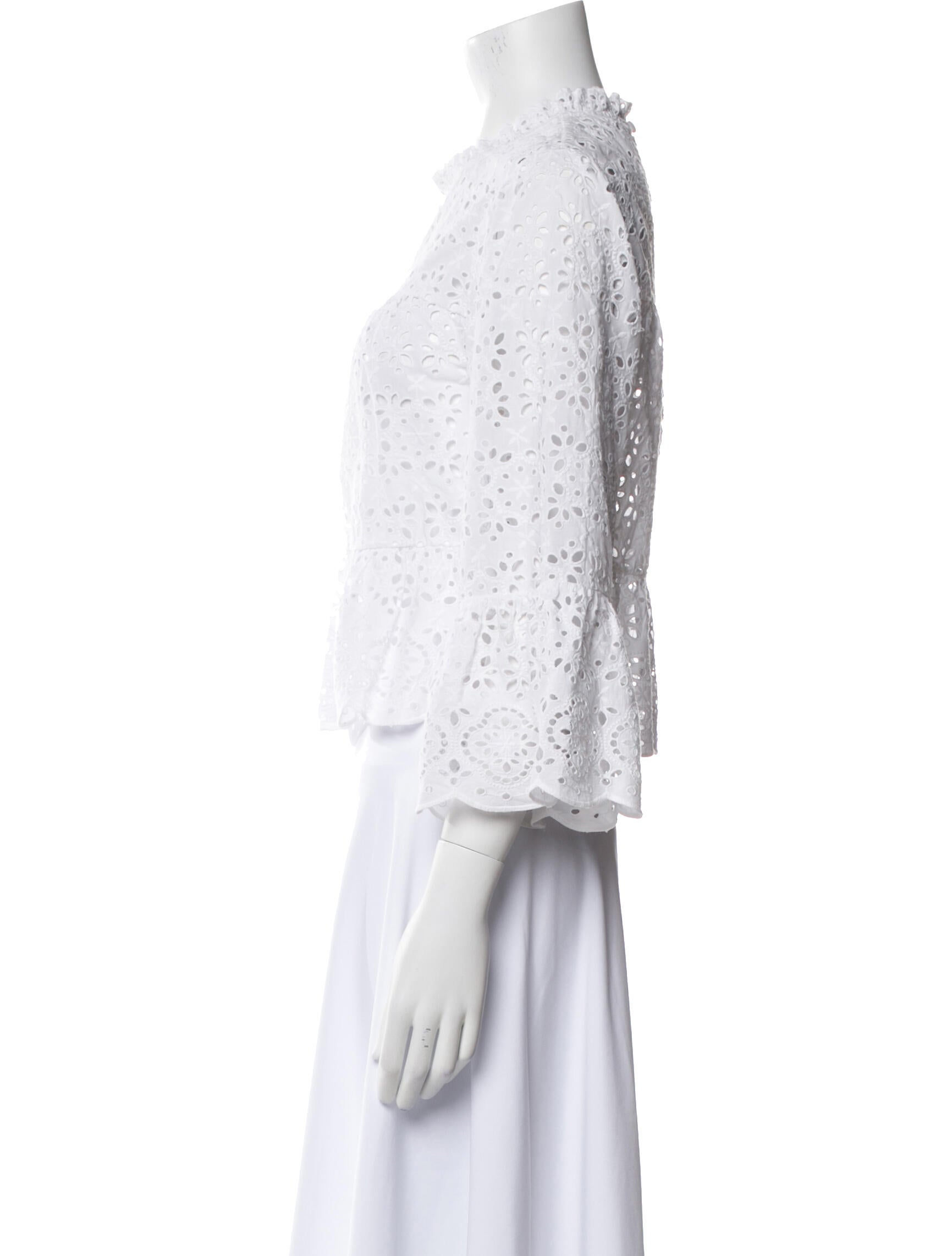 Veronica Beard Lace Pattern Mock Neck Crop Top