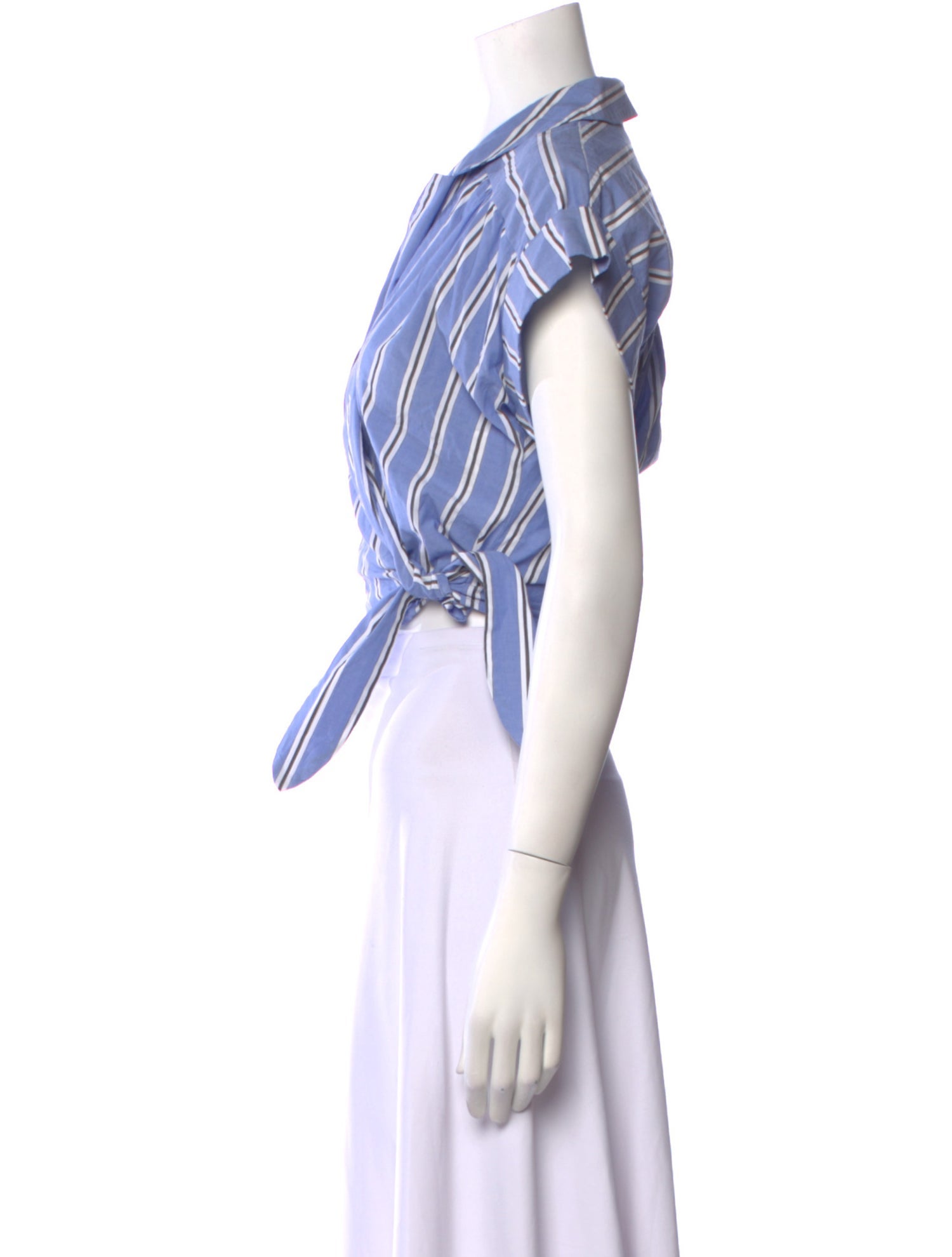 Veronica Beard Striped V-Neck Crop Top