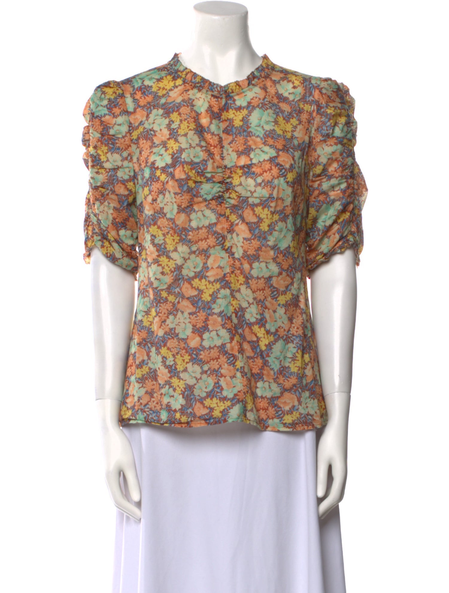 Veronica Beard Floral Print Crew Neck Blouse