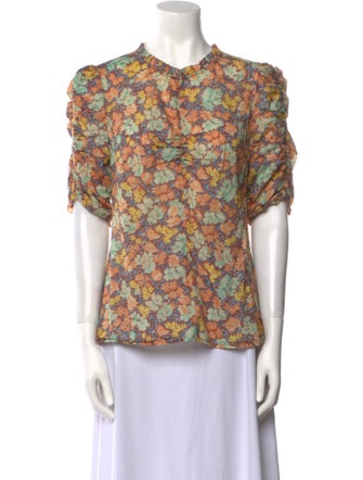 Veronica Beard Floral Print Crew Neck Blouse