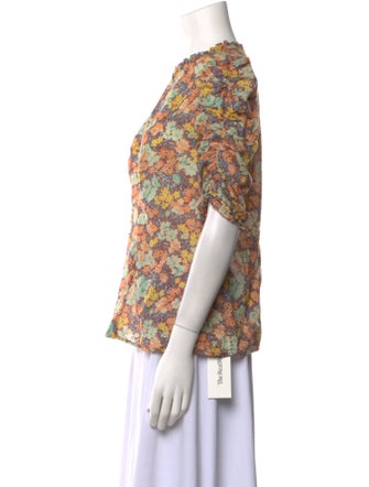 Veronica Beard Floral Print Crew Neck Blouse