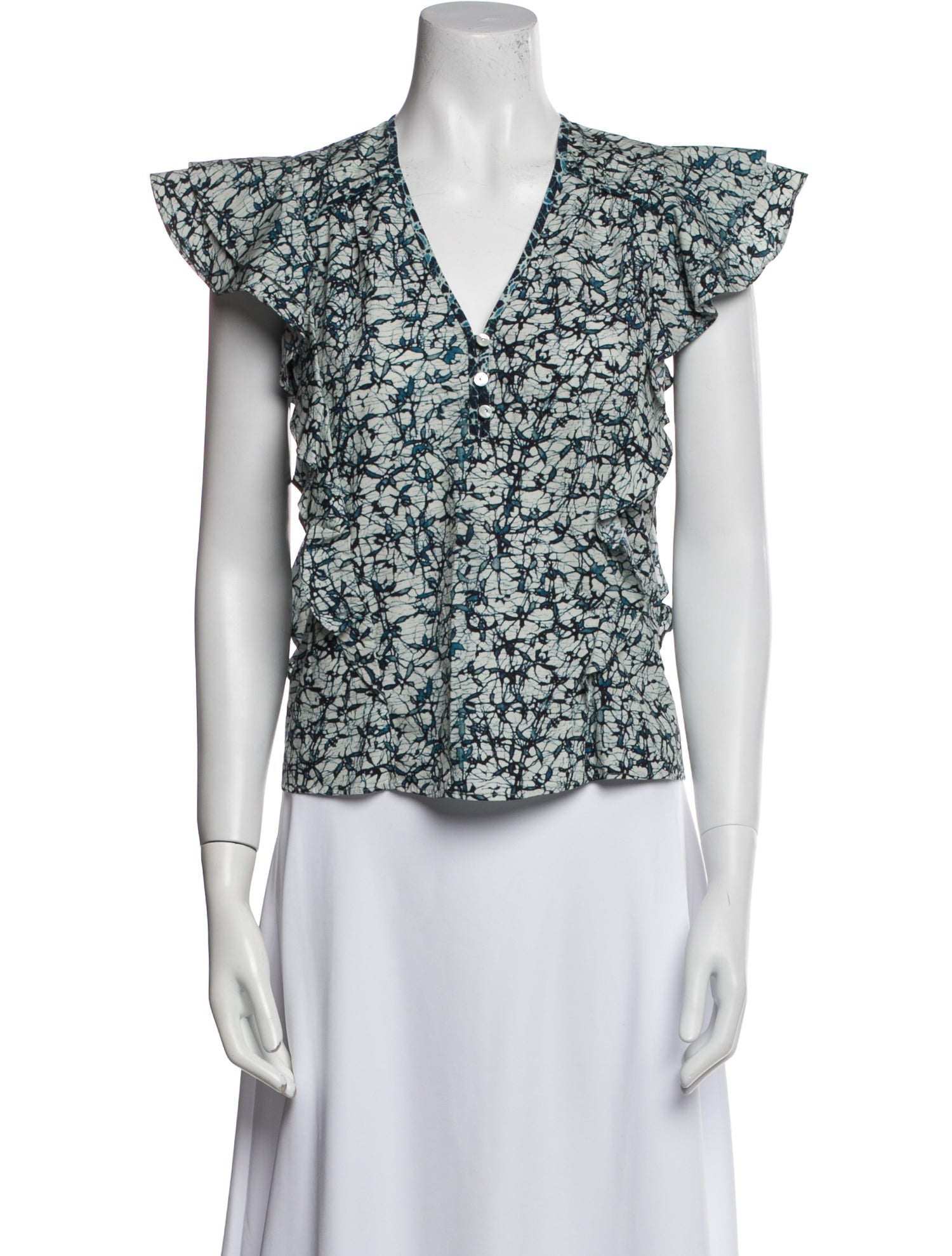 Veronica Beard Floral Print V-Neck Blouse