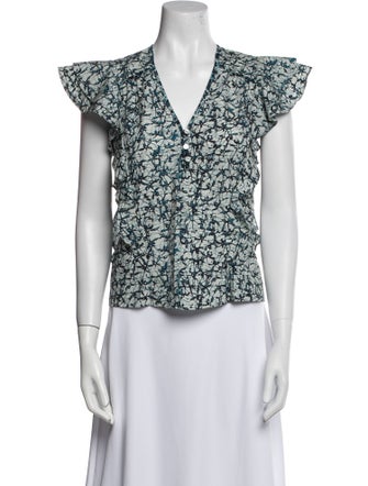 Veronica Beard Floral Print V-Neck Blouse