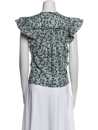 Veronica Beard Floral Print V-Neck Blouse
