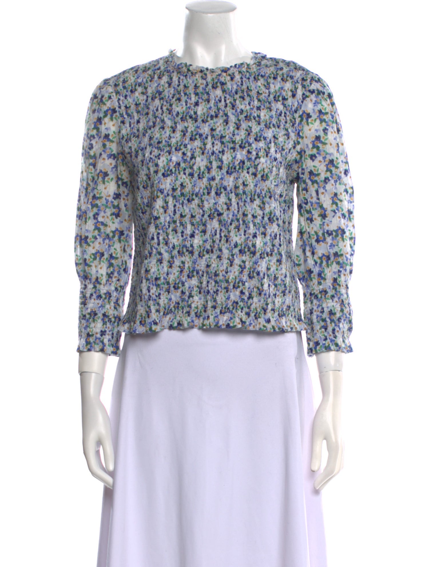 Veronica Beard Floral Print Crew Neck Blouse