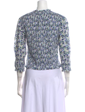 Veronica Beard Floral Print Crew Neck Blouse