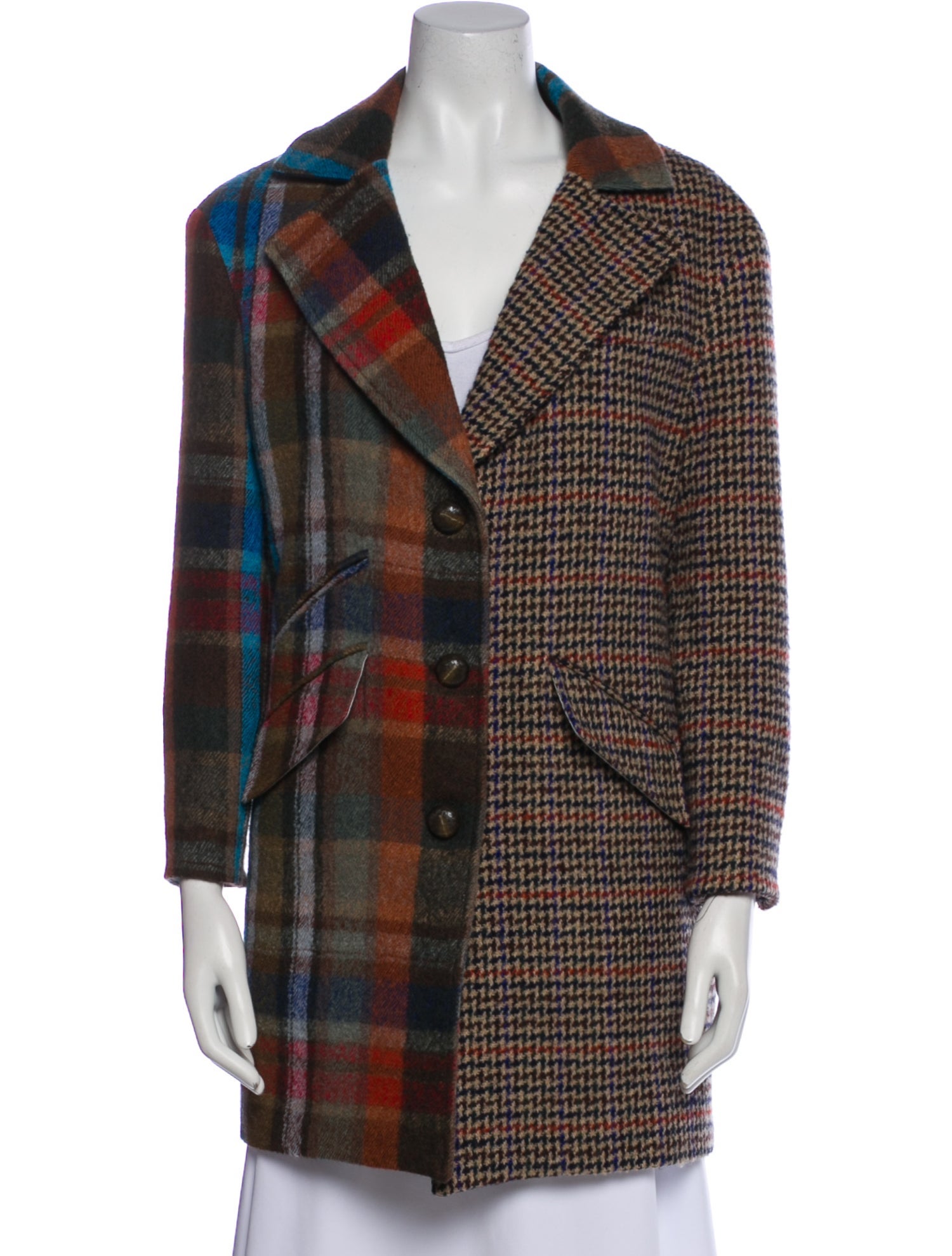 Veronica Beard Virgin Wool Plaid Print Coat