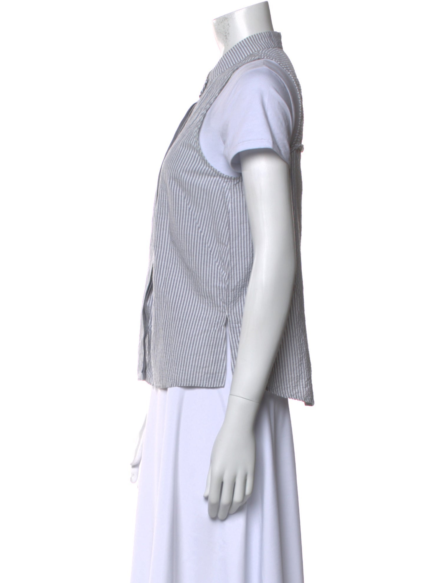 Veronica Beard Striped Short Sleeve Button-Up Top