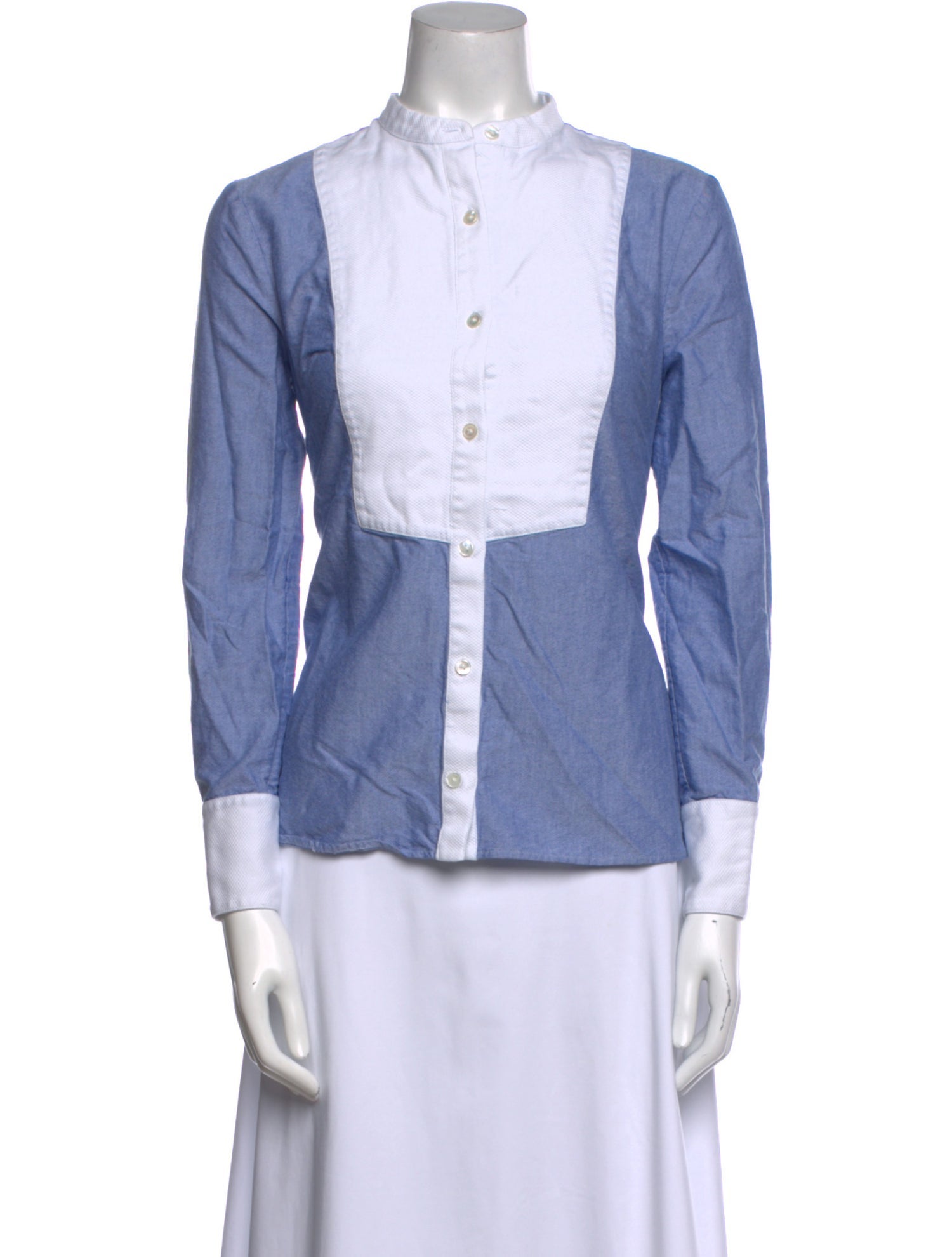 Veronica Beard Mock Neck Long Sleeve Button-Up Top