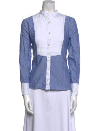 Veronica Beard Mock Neck Long Sleeve Button-Up Top