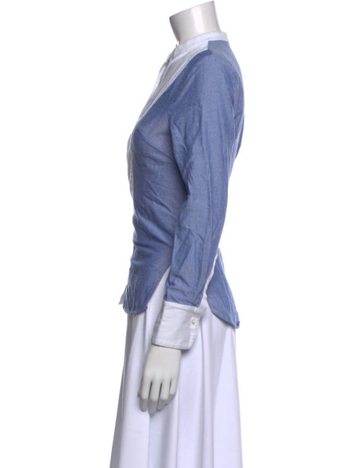 Veronica Beard Mock Neck Long Sleeve Button-Up Top