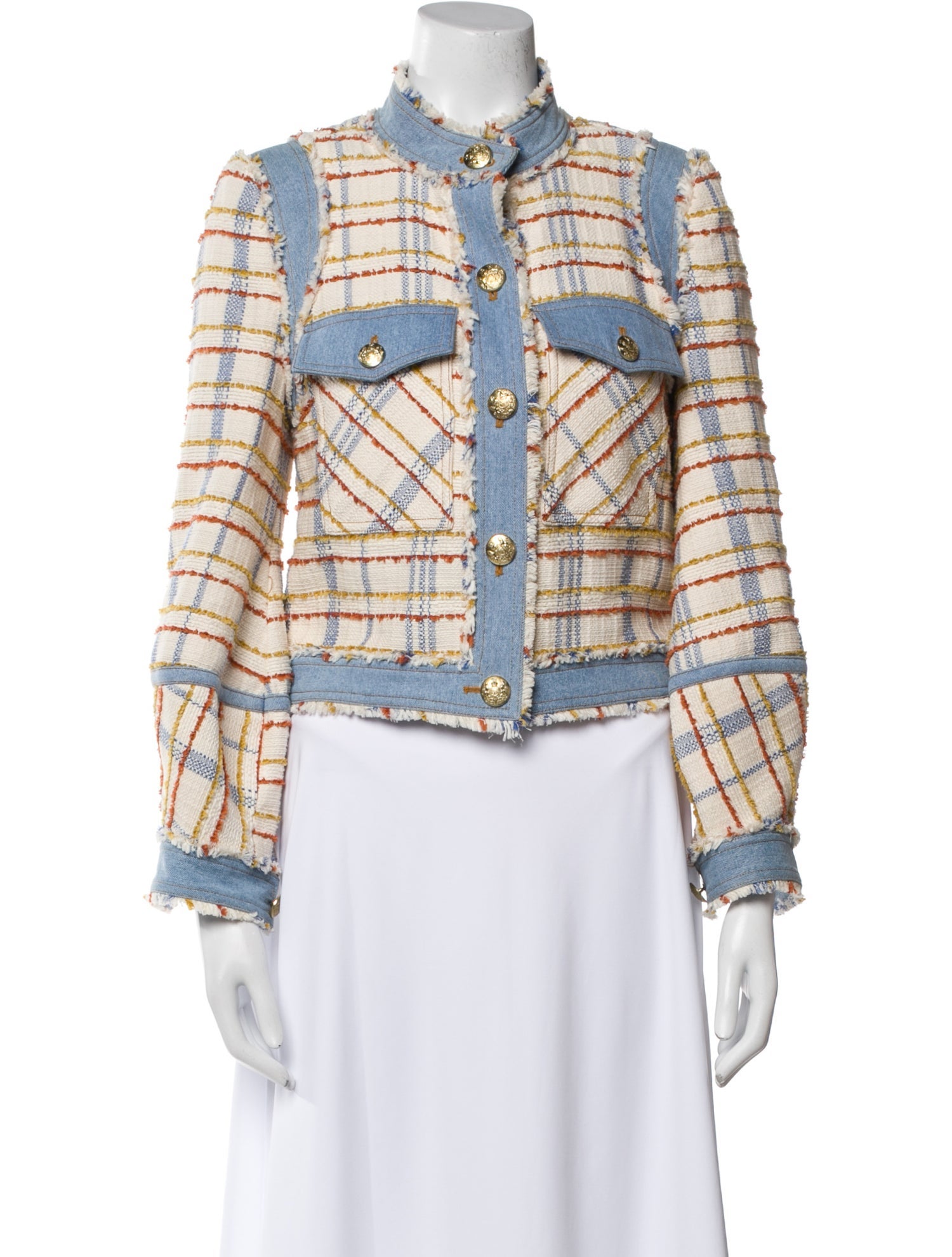 Veronica Beard Plaid Print Denim Jacket