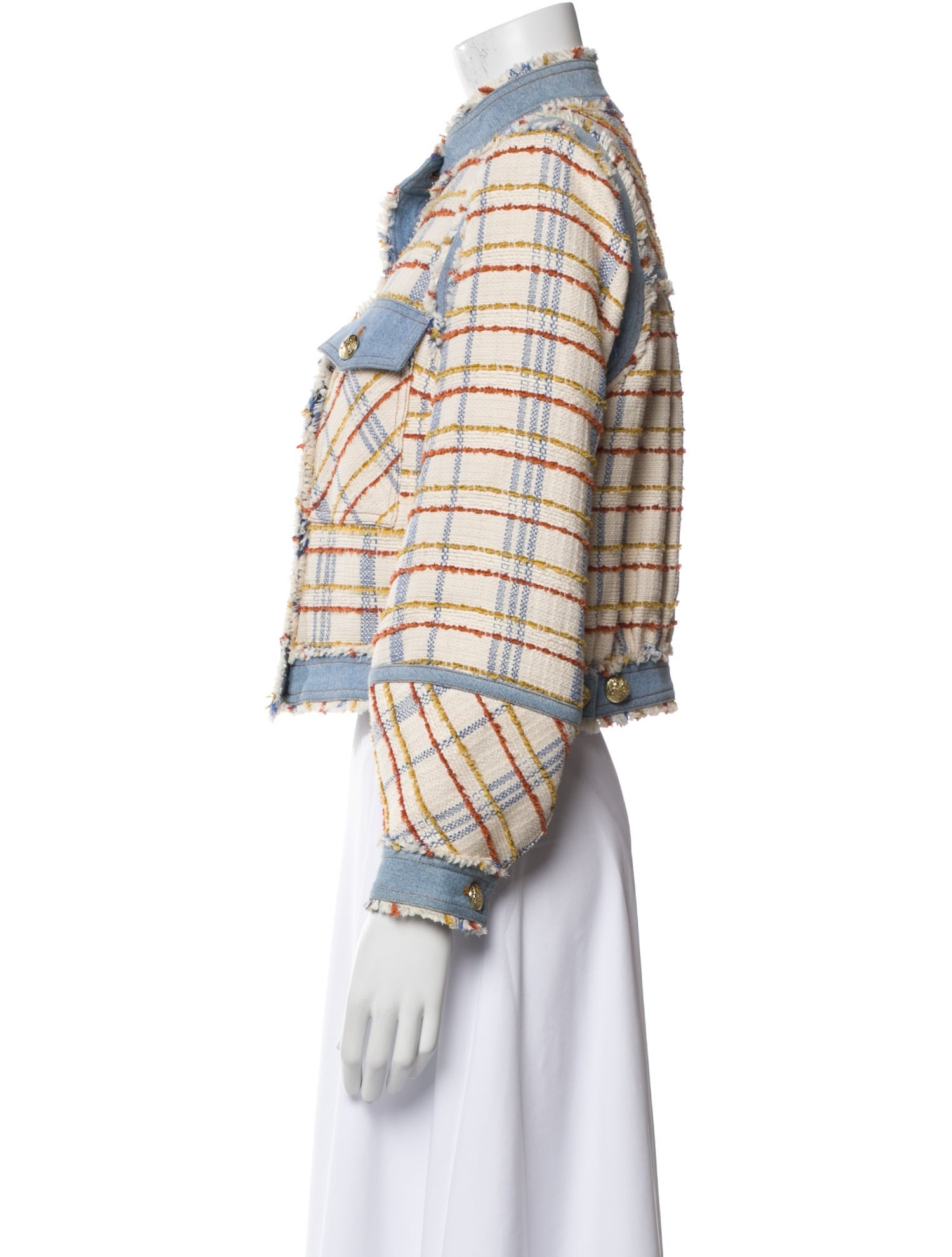 Veronica Beard Plaid Print Denim Jacket