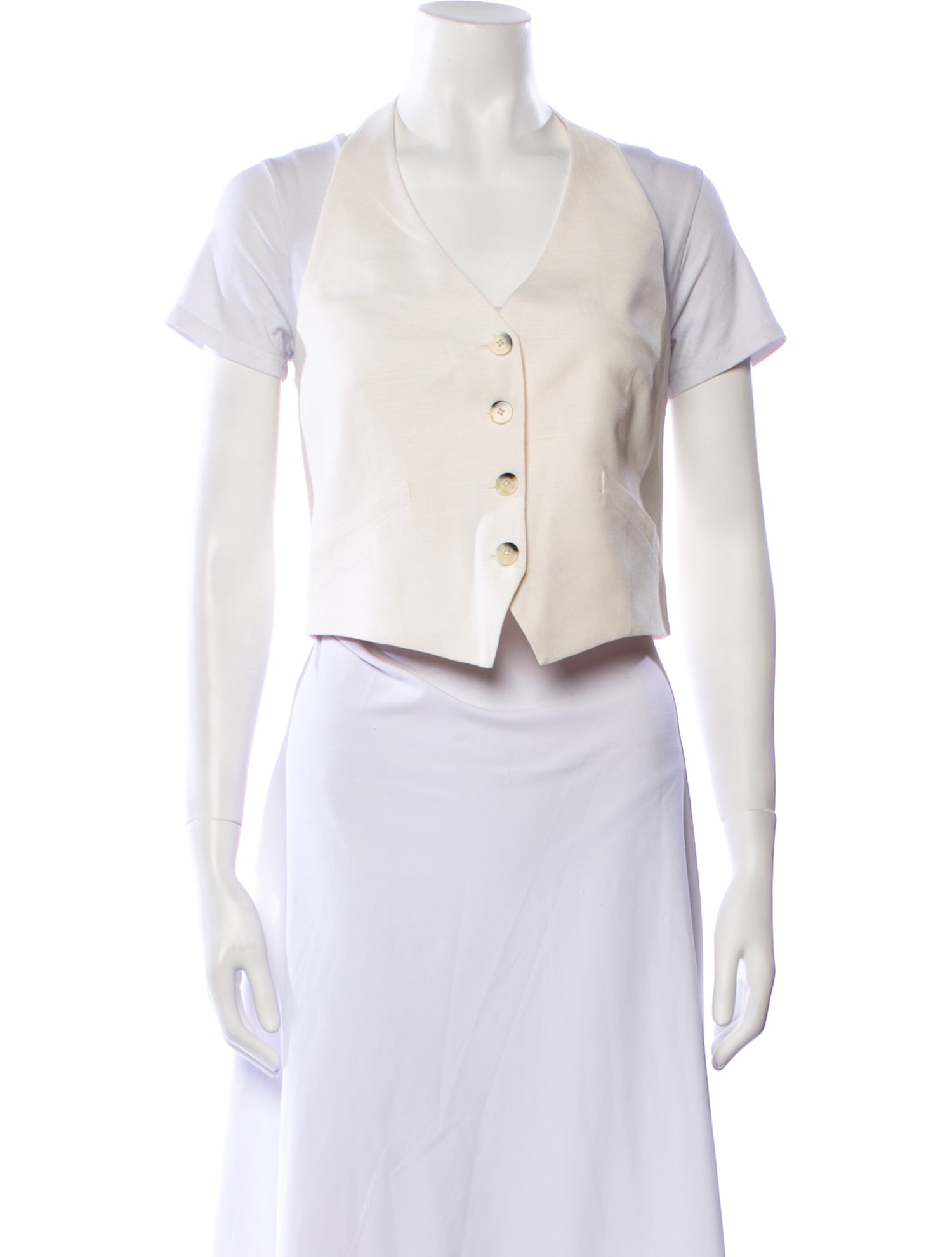 Veronica Beard V-Neck Short Sleeve Crop Top