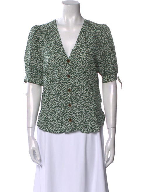 Veronica Beard Silk Floral Print Button-Up Top