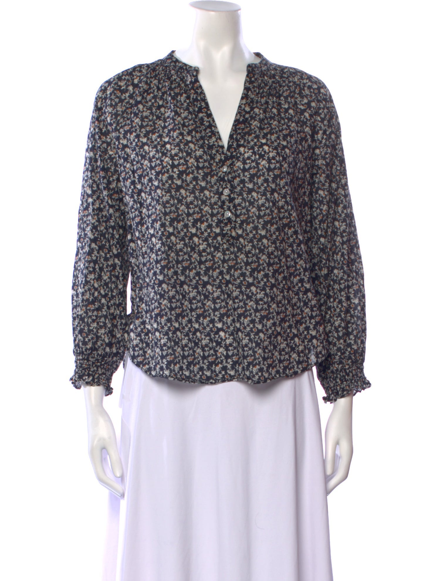 Veronica Beard Floral Print V-Neck Blouse