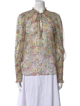 Veronica Beard Floral Print Mock Neck Blouse
