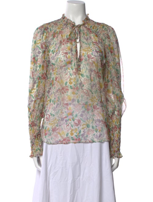 Veronica Beard Floral Print Mock Neck Blouse