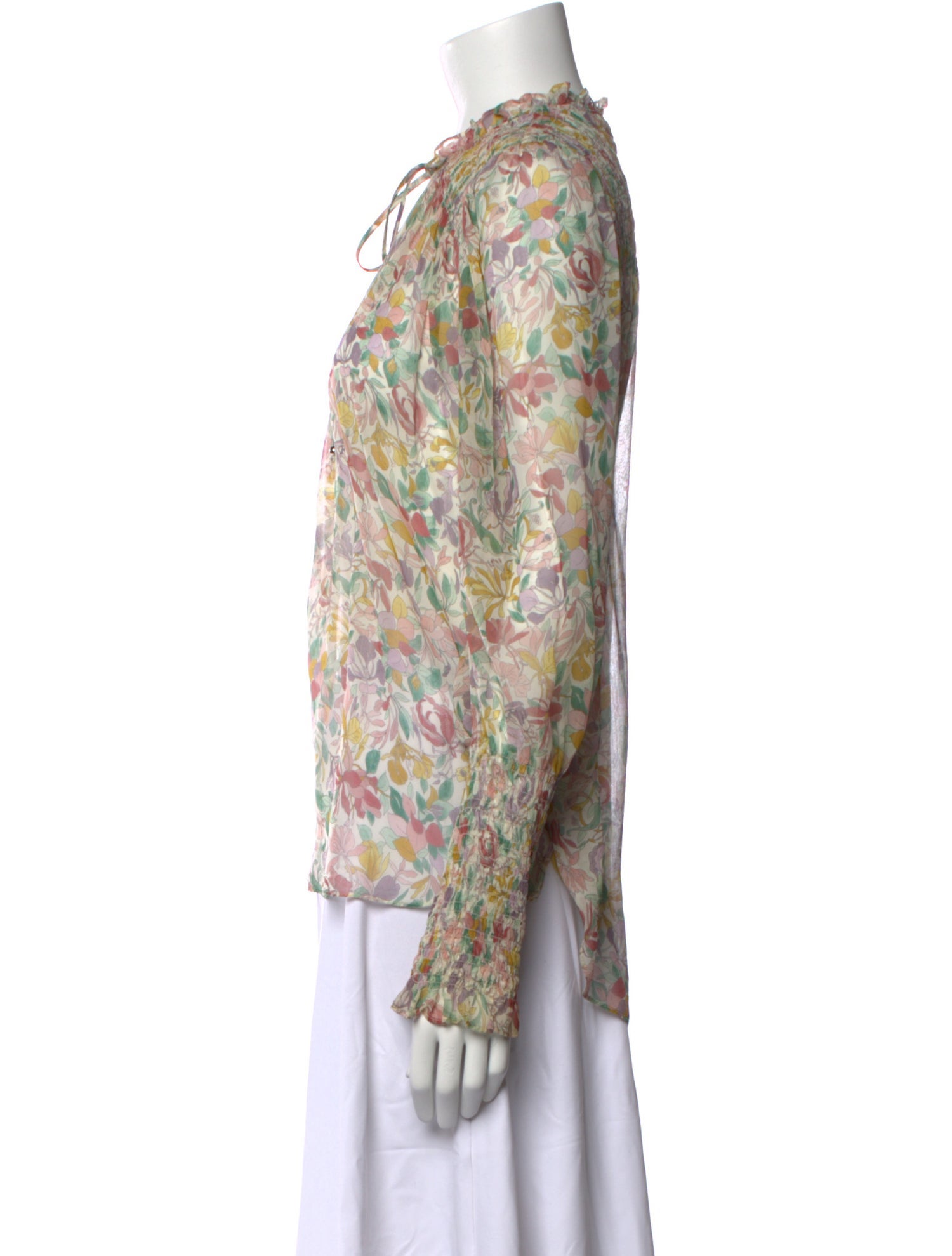 Veronica Beard Floral Print Mock Neck Blouse