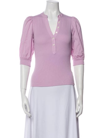 Veronica Beard V-Neck Three-Quarter Sleeve Crop Top