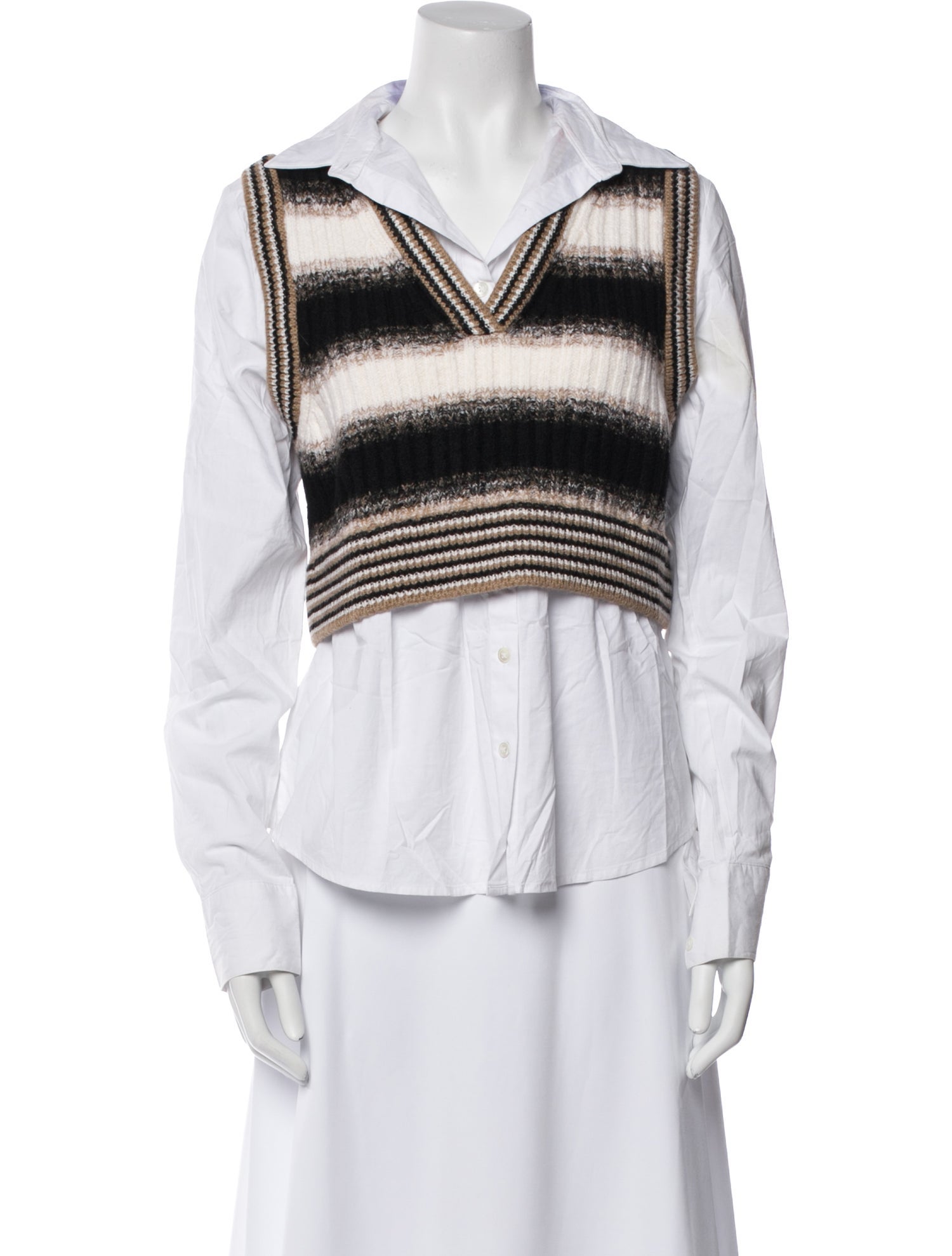 Veronica Beard Merino Wool Striped Button-Up Top