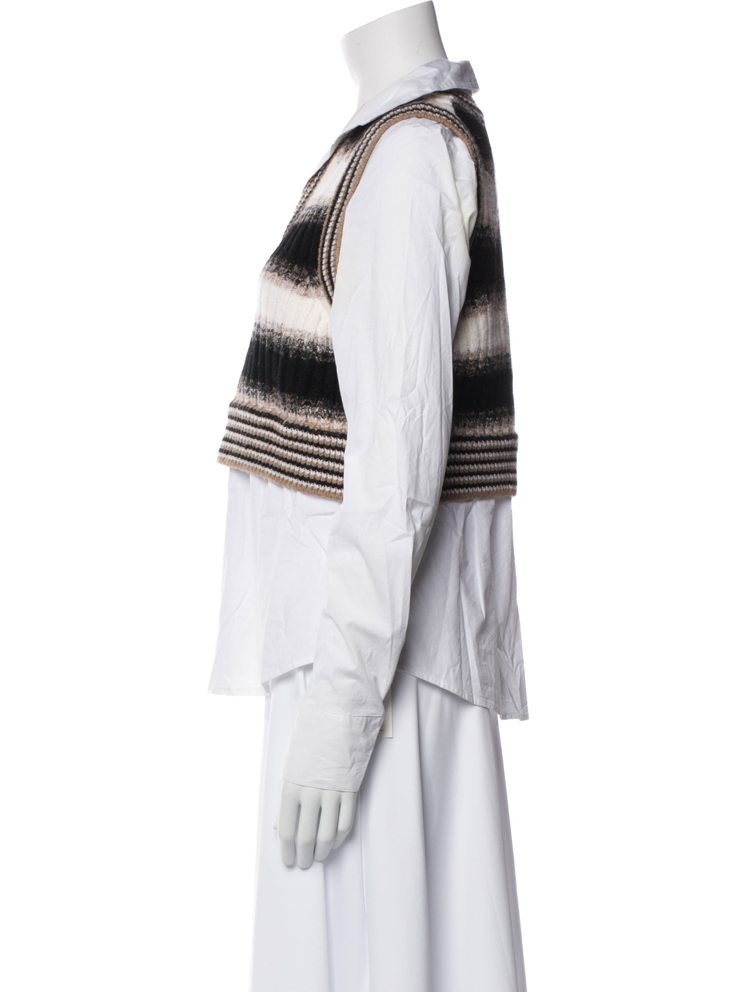 Veronica Beard Merino Wool Striped Button-Up Top