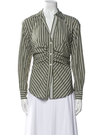 Veronica Beard Striped V-Neck Button-Up Top