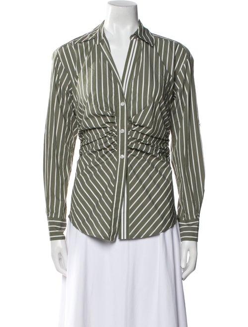 Veronica Beard Striped V-Neck Button-Up Top