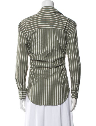 Veronica Beard Striped V-Neck Button-Up Top
